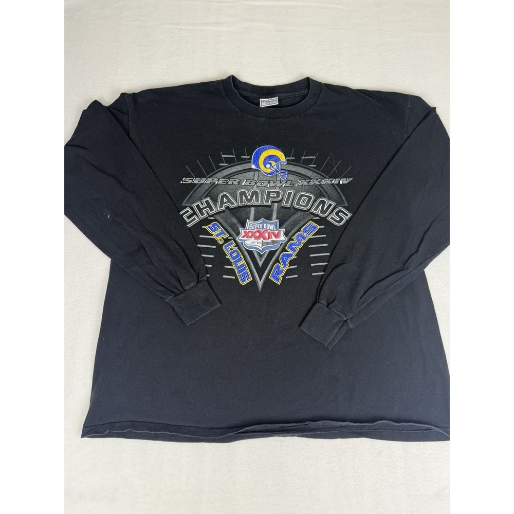 Vintage‎ St. Louis Rams 2001 NFL SB Champions T-Shirt Mens XXL Black All Sport